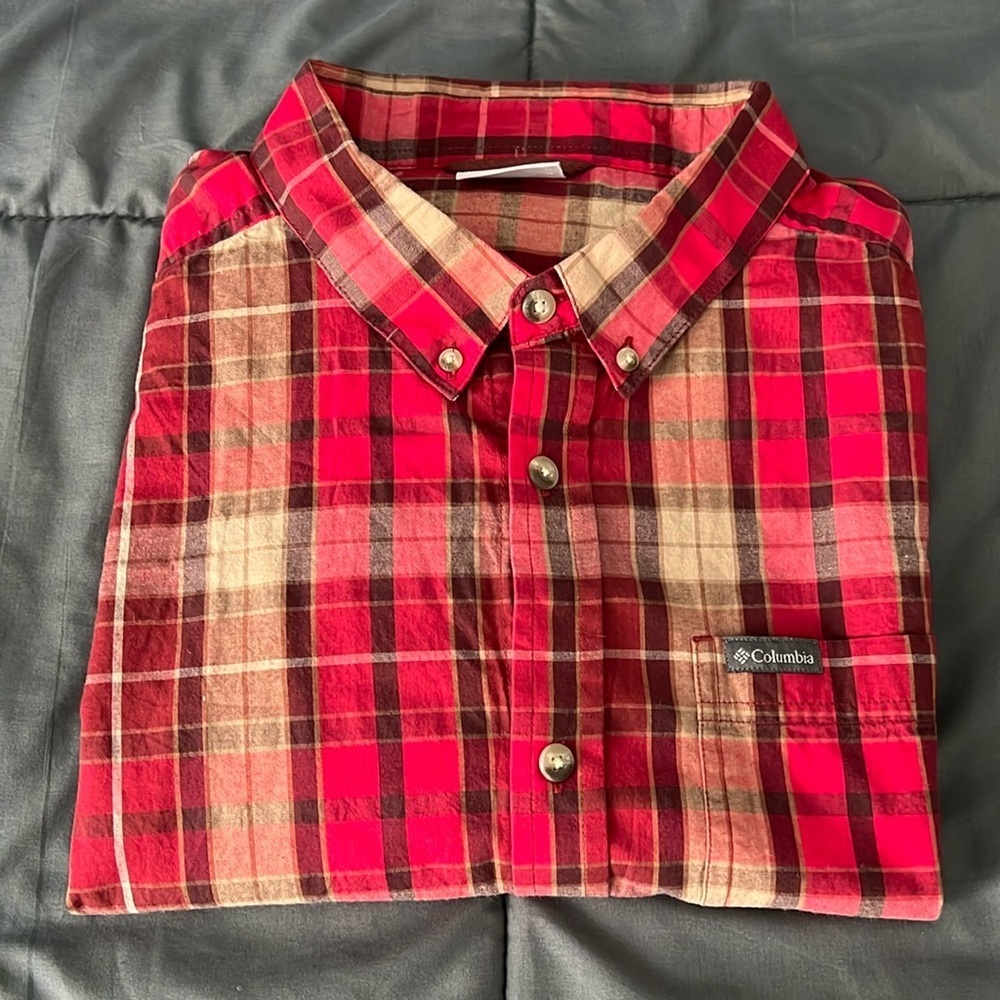 Columbia Red Plaid Button Down Shirt Size XL